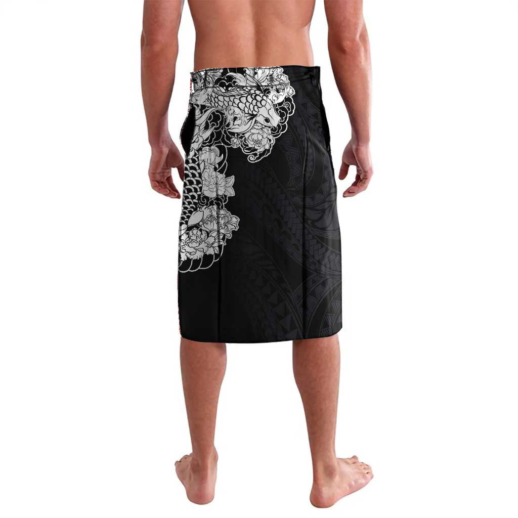 Hawaiian and Japanese Together Lavalava Japanese Koi Fish Tattoo and Kakau Pattern Black Color LT03 - Polynesian Pride