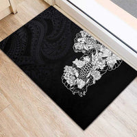 Hawaiian and Japanese Together Rubber Doormat Japanese Koi Fish Tattoo and Kakau Pattern Black Color LT03 - Polynesian Pride