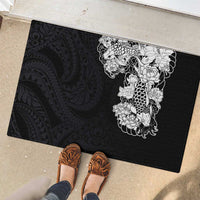 Hawaiian and Japanese Together Rubber Doormat Japanese Koi Fish Tattoo and Kakau Pattern Black Color LT03 - Polynesian Pride