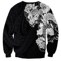 Hawaiian and Japanese Together Sweatshirt Japanese Koi Fish Tattoo and Kakau Pattern Black Color LT03 - Polynesian Pride