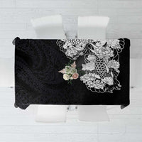 Hawaiian and Japanese Together Tablecloth Japanese Koi Fish Tattoo and Kakau Pattern Black Color LT03 Black - Polynesian Pride