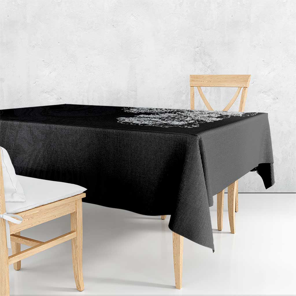 Hawaiian and Japanese Together Tablecloth Japanese Koi Fish Tattoo and Kakau Pattern Black Color LT03 - Polynesian Pride
