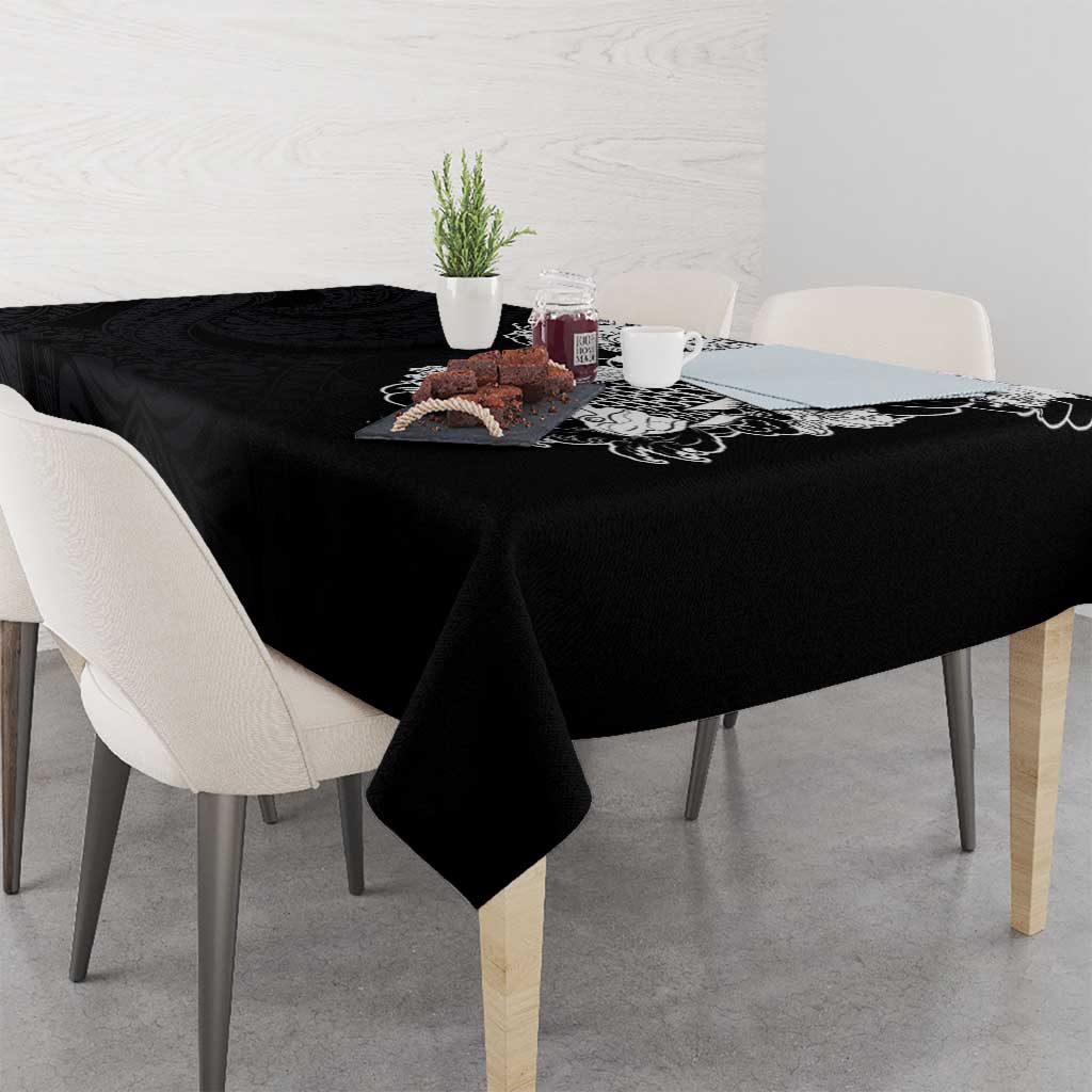 Hawaiian and Japanese Together Tablecloth Japanese Koi Fish Tattoo and Kakau Pattern Black Color LT03 - Polynesian Pride