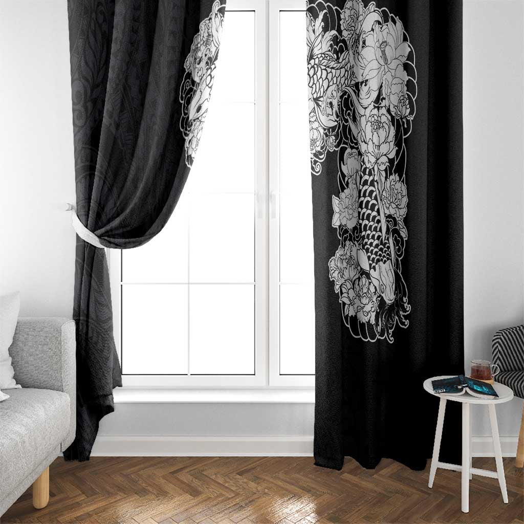 Hawaiian and Japanese Together Window Curtain Japanese Koi Fish Tattoo and Kakau Pattern Black Color LT03 - Polynesian Pride
