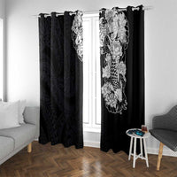 Hawaiian and Japanese Together Window Curtain Japanese Koi Fish Tattoo and Kakau Pattern Black Color LT03 With Grommets Black - Polynesian Pride