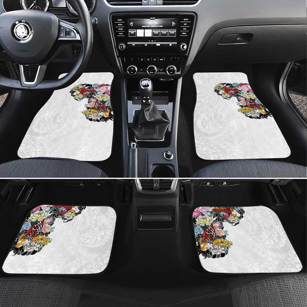 Hawaiian and Japanese Together Car Mats Colorful Traditional Japanese Tattoo and Kakau Pattern White Color