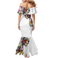 Hawaiian and Japanese Together Family Matching Mermaid Dress and Hawaiian Shirt Colorful Traditional Japanese Tattoo and Kakau Pattern White Color
