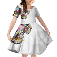 Hawaiian and Japanese Together Family Matching Off The Shoulder Long Sleeve Dress and Hawaiian Shirt Colorful Traditional Japanese Tattoo and Kakau Pattern White Color
