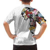 Hawaiian and Japanese Together Family Matching Off Shoulder Maxi Dress and Hawaiian Shirt Colorful Traditional Japanese Tattoo and Kakau Pattern White Color