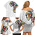 Hawaiian and Japanese Together Family Matching Off Shoulder Short Dress and Hawaiian Shirt Colorful Traditional Japanese Tattoo and Kakau Pattern White Color