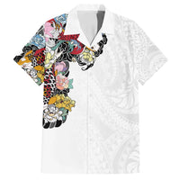Hawaiian and Japanese Together Family Matching Tank Maxi Dress and Hawaiian Shirt Colorful Traditional Japanese Tattoo and Kakau Pattern White Color