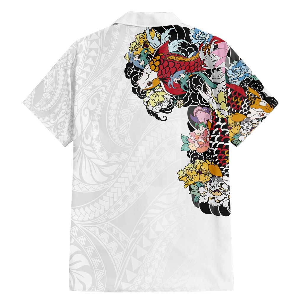 Hawaiian and Japanese Together Family Matching Tank Maxi Dress and Hawaiian Shirt Colorful Traditional Japanese Tattoo and Kakau Pattern White Color