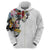 Hawaiian and Japanese Together Hoodie Colorful Traditional Japanese Tattoo and Kakau Pattern White Color