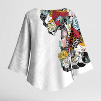 Hawaiian and Japanese Together Kimono Sleeve Blouse Colorful Traditional Japanese Tattoo and Kakau Pattern White Color - Polynesian Pride