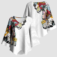 Hawaiian and Japanese Together Kimono Sleeve Blouse Colorful Traditional Japanese Tattoo and Kakau Pattern White Color - Polynesian Pride