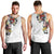 Hawaiian and Japanese Together Men Tank Top Colorful Traditional Japanese Tattoo and Kakau Pattern White Color