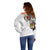 Hawaiian and Japanese Together Off Shoulder Sweater Colorful Traditional Japanese Tattoo and Kakau Pattern White Color