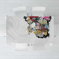 Hawaiian and Japanese Together Tablecloth Colorful Traditional Japanese Tattoo and Kakau Pattern White Color LT03 White - Polynesian Pride