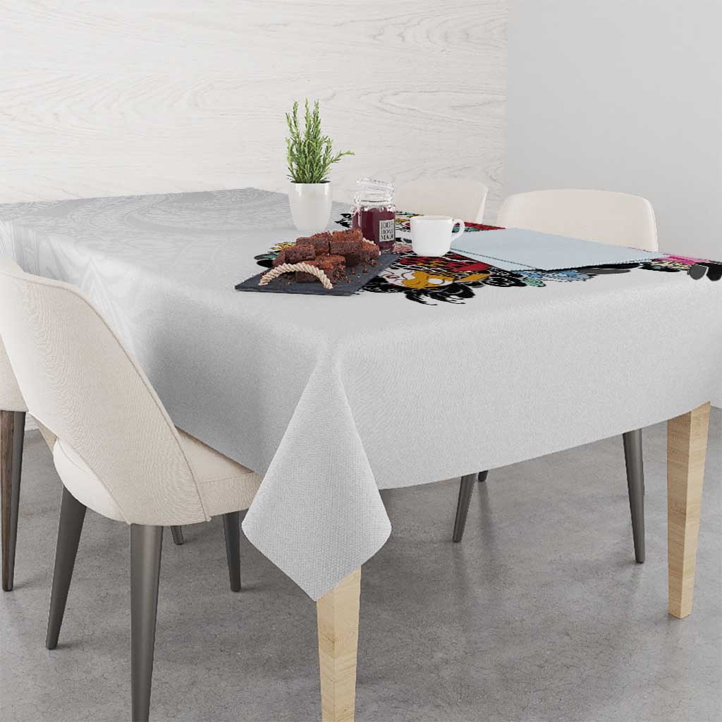 Hawaiian and Japanese Together Tablecloth Colorful Traditional Japanese Tattoo and Kakau Pattern White Color LT03 - Polynesian Pride