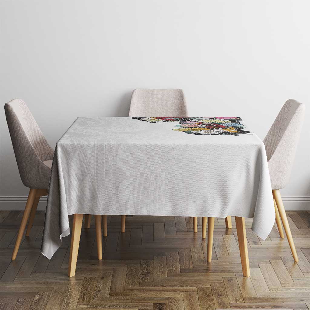 Hawaiian and Japanese Together Tablecloth Colorful Traditional Japanese Tattoo and Kakau Pattern White Color LT03 - Polynesian Pride