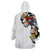 Hawaiian and Japanese Together Wearable Blanket Hoodie Colorful Traditional Japanese Tattoo and Kakau Pattern White Color