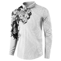 Hawaiian and Japanese Together Button Sweatshirt Japanese Koi Fish Tattoo and Kakau Pattern White Color LT03 - Polynesian Pride