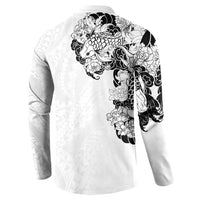 Hawaiian and Japanese Together Button Sweatshirt Japanese Koi Fish Tattoo and Kakau Pattern White Color LT03 - Polynesian Pride