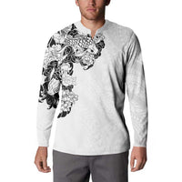 Hawaiian and Japanese Together Button Sweatshirt Japanese Koi Fish Tattoo and Kakau Pattern White Color LT03 - Polynesian Pride