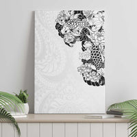 Hawaiian and Japanese Together Canvas Wall Art Japanese Koi Fish Tattoo and Kakau Pattern White Color LT03 - Polynesian Pride