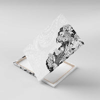 Hawaiian and Japanese Together Canvas Wall Art Japanese Koi Fish Tattoo and Kakau Pattern White Color LT03 With Frame White - Polynesian Pride