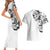 Hawaiian and Japanese Together Couples Matching Short Sleeve Bodycon Dress and Hawaiian Shirt Japanese Koi Fish Tattoo and Kakau Pattern White Color