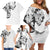 Hawaiian and Japanese Together Family Matching Off Shoulder Short Dress and Hawaiian Shirt Japanese Koi Fish Tattoo and Kakau Pattern White Color