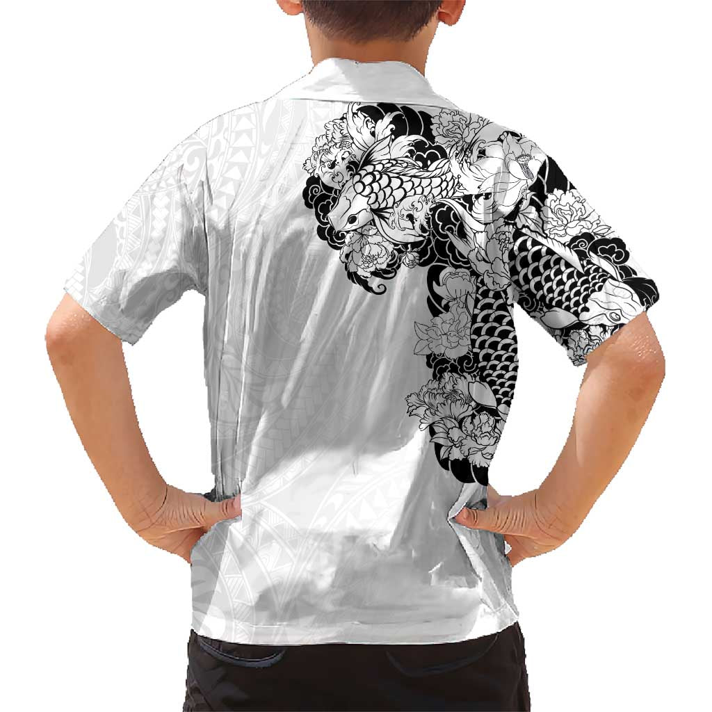 Hawaiian and Japanese Together Hawaiian Shirt Japanese Koi Fish Tattoo and Kakau Pattern White Color LT03 - Polynesian Pride