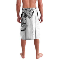 Hawaiian and Japanese Together Lavalava Japanese Koi Fish Tattoo and Kakau Pattern White Color