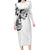 Hawaiian and Japanese Together Long Sleeve Bodycon Dress Japanese Koi Fish Tattoo and Kakau Pattern White Color