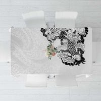 Hawaiian and Japanese Together Tablecloth Japanese Koi Fish Tattoo and Kakau Pattern White Color LT03 White - Polynesian Pride