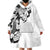 Hawaiian and Japanese Together Wearable Blanket Hoodie Japanese Koi Fish Tattoo and Kakau Pattern White Color