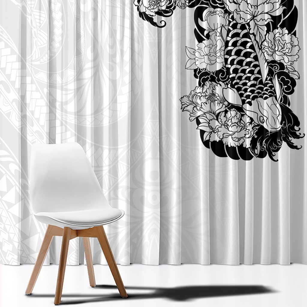 Hawaiian and Japanese Together Window Curtain Japanese Koi Fish Tattoo and Kakau Pattern White Color LT03 - Polynesian Pride