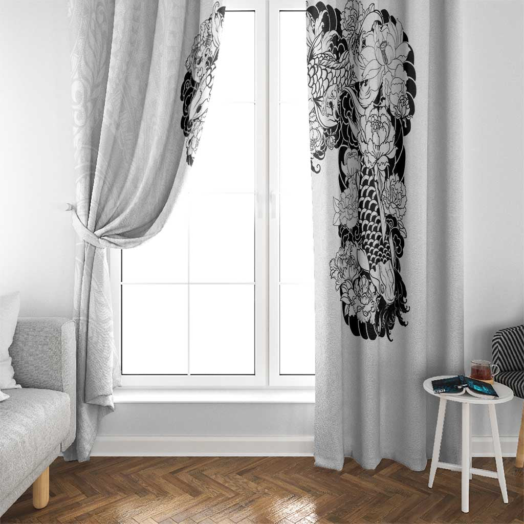 Hawaiian and Japanese Together Window Curtain Japanese Koi Fish Tattoo and Kakau Pattern White Color LT03 - Polynesian Pride
