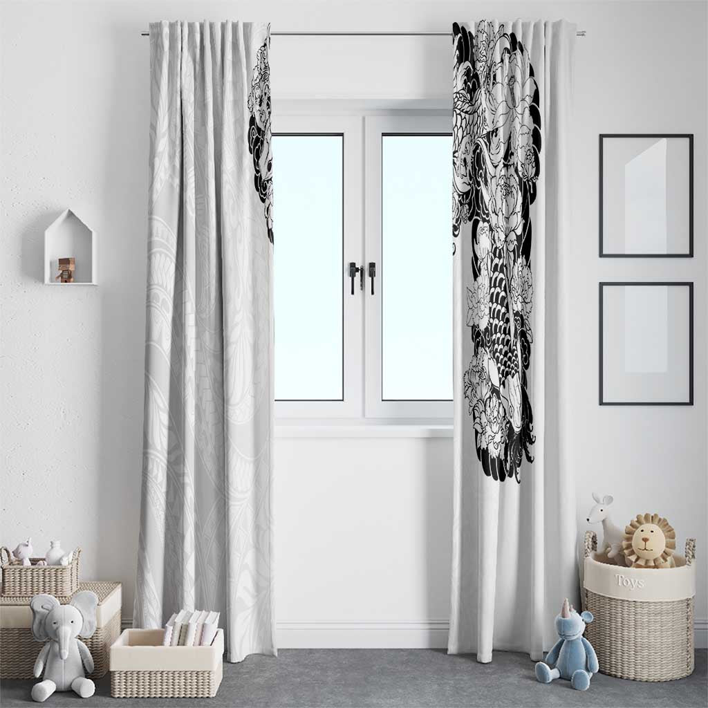 Hawaiian and Japanese Together Window Curtain Japanese Koi Fish Tattoo and Kakau Pattern White Color LT03 - Polynesian Pride