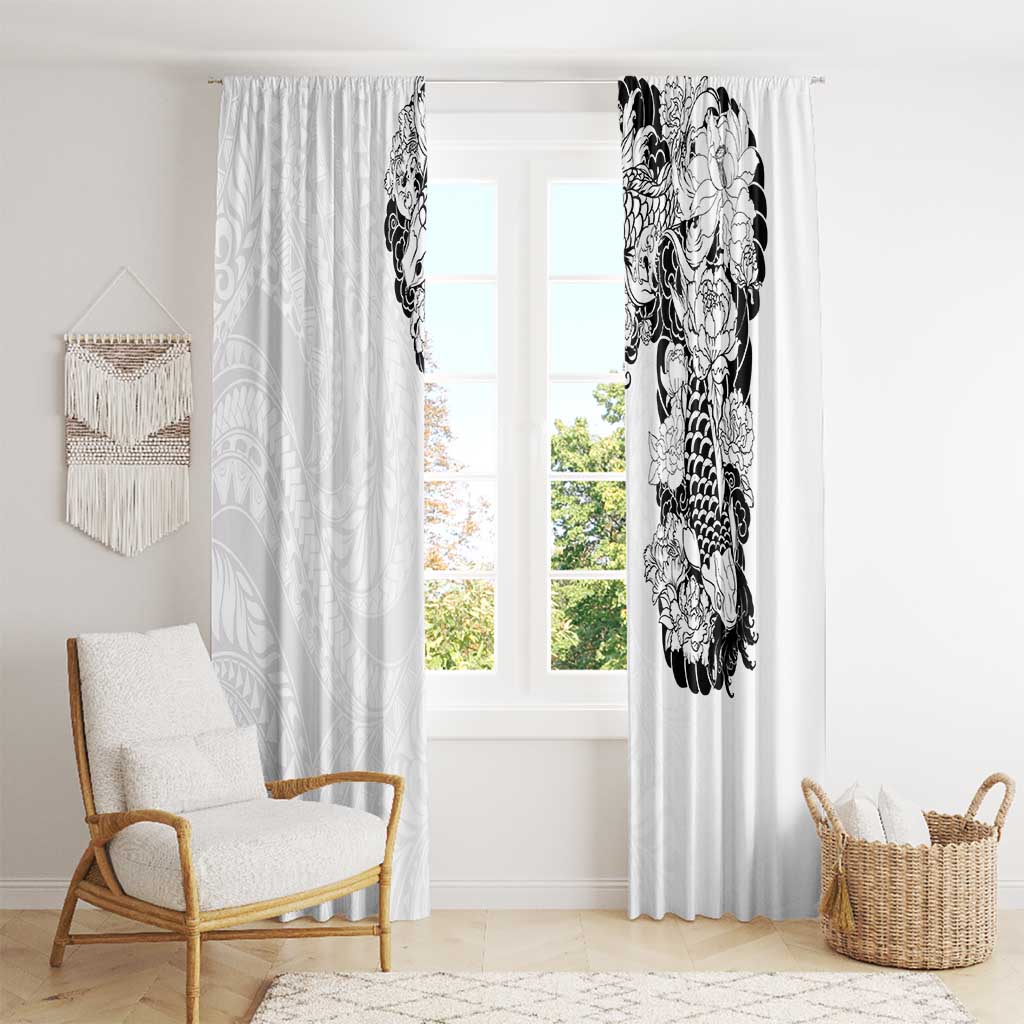 Hawaiian and Japanese Together Window Curtain Japanese Koi Fish Tattoo and Kakau Pattern White Color LT03 - Polynesian Pride