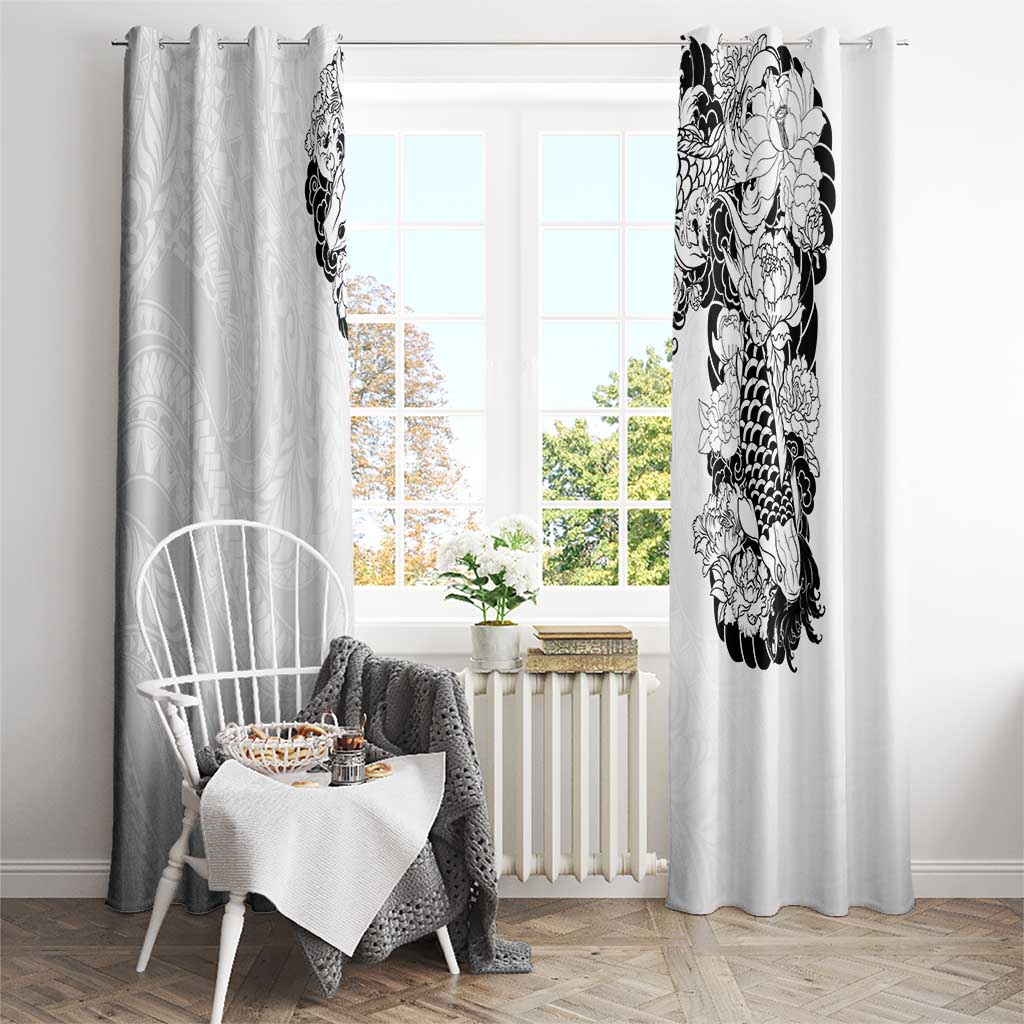 Hawaiian and Japanese Together Window Curtain Japanese Koi Fish Tattoo and Kakau Pattern White Color LT03 - Polynesian Pride