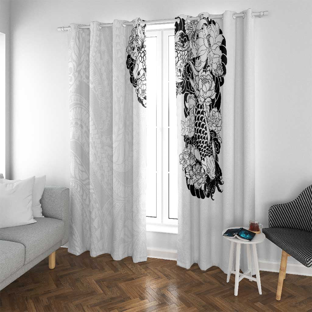Hawaiian and Japanese Together Window Curtain Japanese Koi Fish Tattoo and Kakau Pattern White Color LT03 With Grommets White - Polynesian Pride