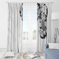 Hawaiian and Japanese Together Window Curtain Japanese Koi Fish Tattoo and Kakau Pattern White Color LT03 - Polynesian Pride