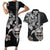 Hawaiian and Japanese Together Couples Matching Short Sleeve Bodycon Dress and Hawaiian Shirt Japanese Culture and Turtle Kakau Tattoo Black Color