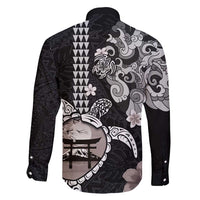 Hawaiian and Japanese Together Family Matching Mermaid Dress and Hawaiian Shirt Japanese Culture and Turtle Kakau Tattoo Black Color
