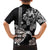 Hawaiian and Japanese Together Family Matching Off The Shoulder Long Sleeve Dress and Hawaiian Shirt Japanese Culture and Turtle Kakau Tattoo Black Color