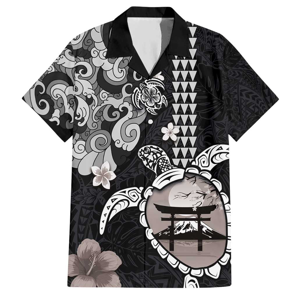 Hawaiian and Japanese Together Hawaiian Shirt Japanese Culture and Turtle Kakau Tattoo Black Color LT03 Black - Polynesian Pride