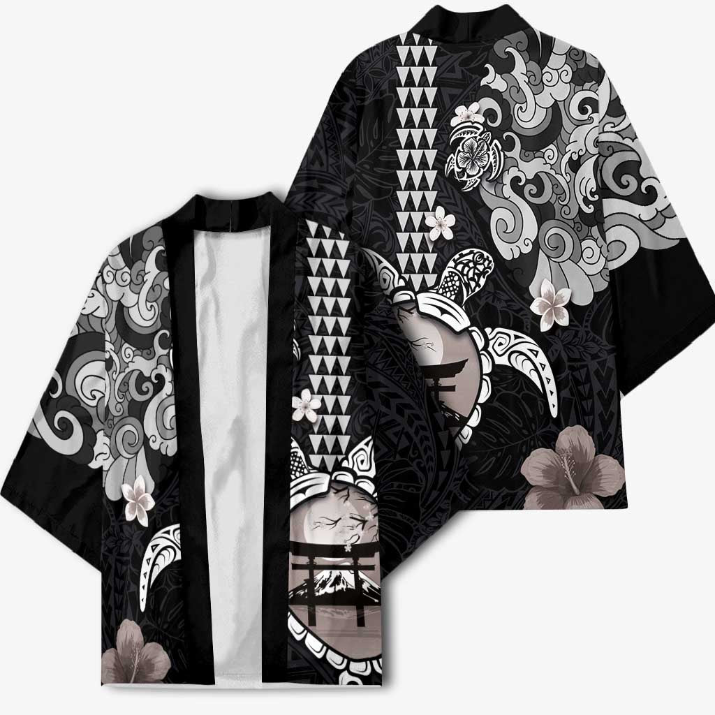 Hawaiian and Japanese Together Kimono Japanese Culture and Turtle Kakau Tattoo Black Color - Polynesian Pride