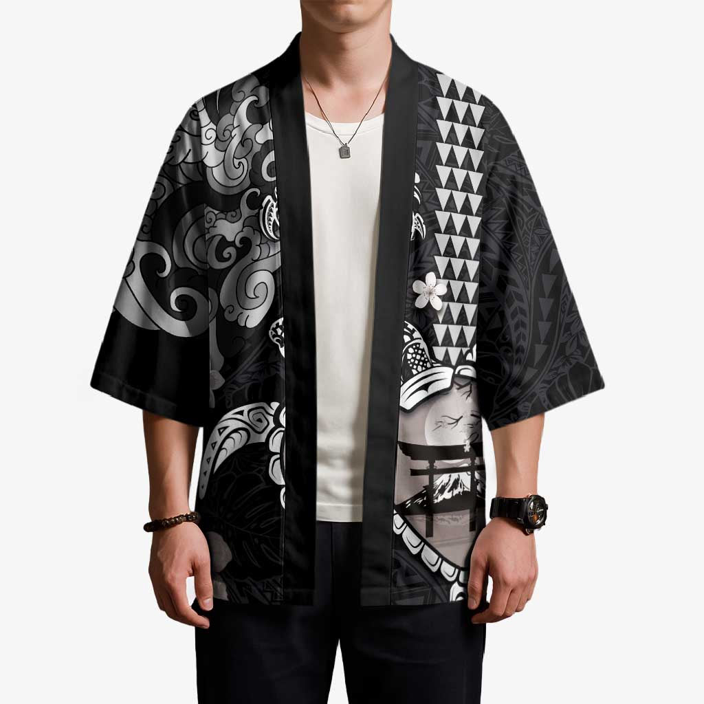 Hawaiian and Japanese Together Kimono Japanese Culture and Turtle Kakau Tattoo Black Color - Polynesian Pride
